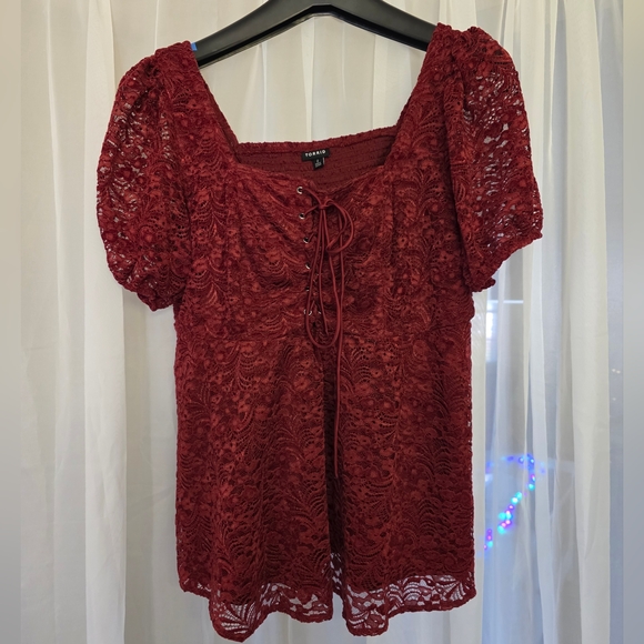 torrid Tops - Torrid Deep Red Lace-Up Top